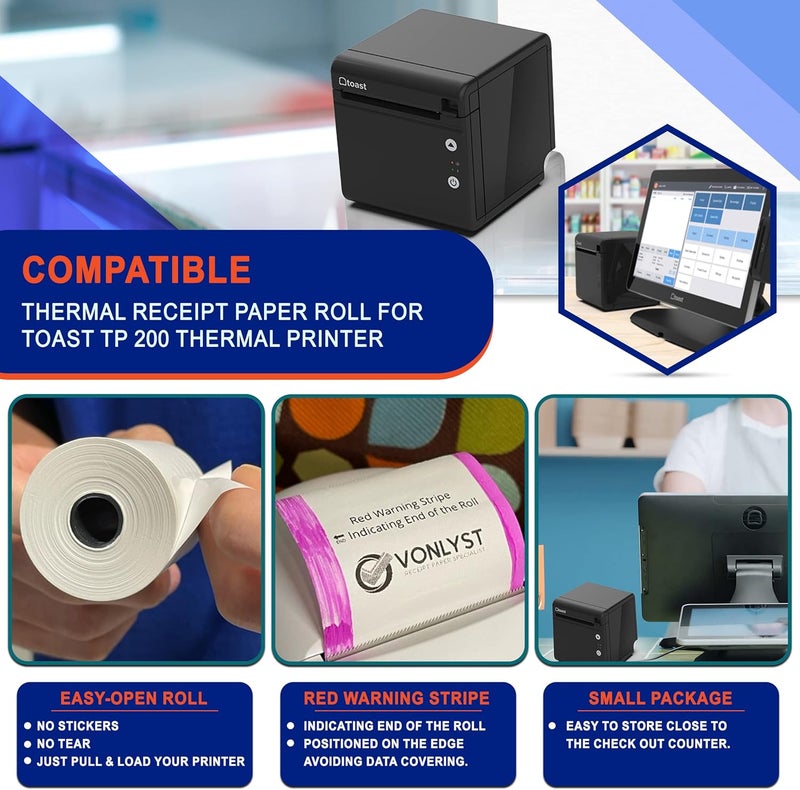 Vonlyst Thermal Printer Paper Roll for Toast TP200 Receipt Printer Point of Sale (06 rolls) - Image 4